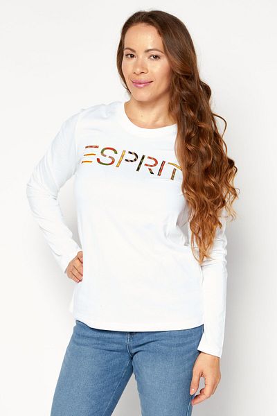 Esprit Women Round Neck Long Sleeves Brand Logo T-shirt, White