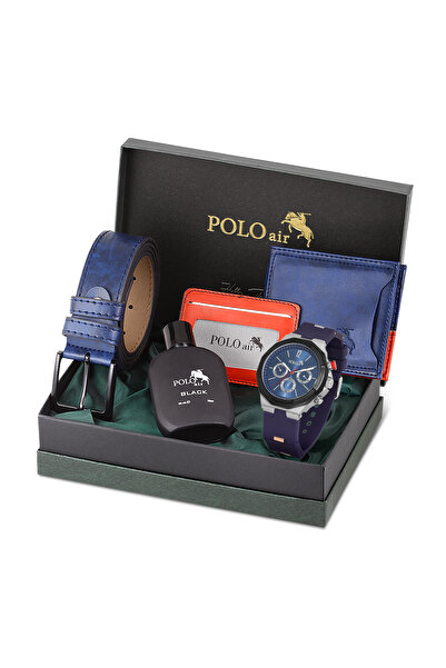 Polo Air Erkek Set Kombin Kemer Cüzdan Kartlık Parfüm Kol Saati Hediyelik Kut...