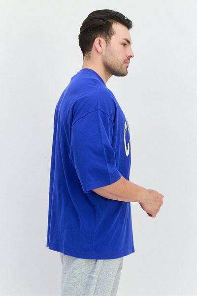 Champion تي شيرت رجالي خارجي بأكمام قصيرة وقصة مربعة، أزرق