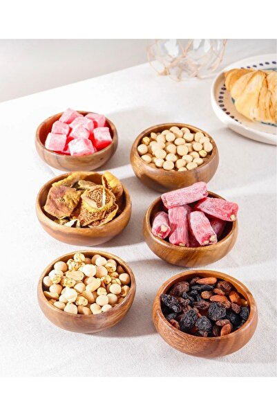 Kitchen Pembelia 6 Adet Ahşap Çerezlik Sunumluk Kase