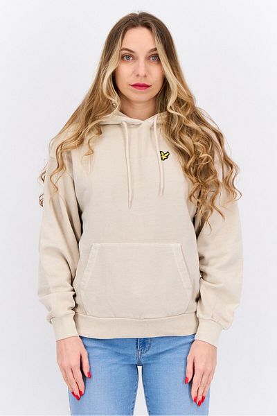 Lyle & Scott Women Hooded Embroidered Logo Long Sleeve Sweatshirt, Beige