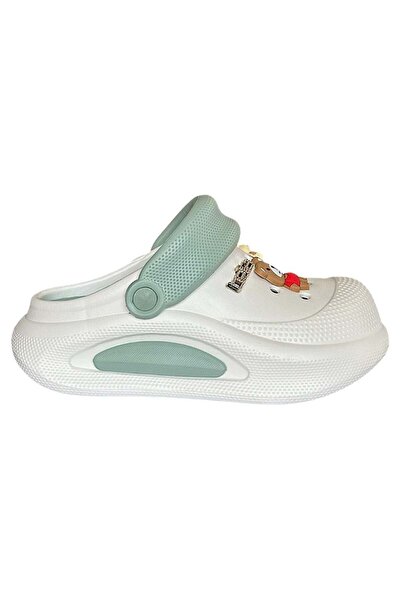 Akınal Bella E468 White/Green Women's Sabo Slippers