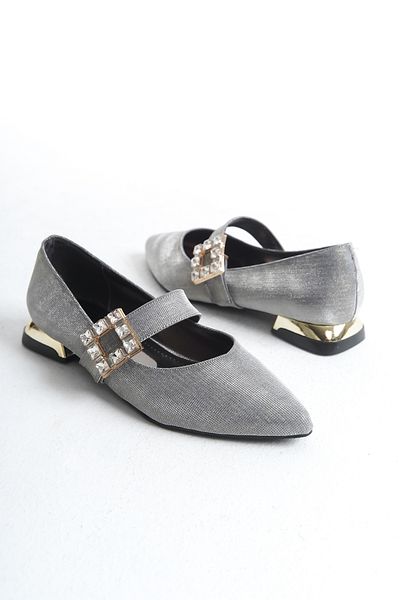Moda Değirmeni Pantofi cu toc clasic, cu cataramă de piatră, cu toc gros, argintiu, pentru femei, BG1708-119-0002