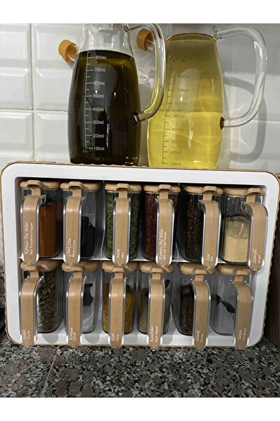 Amentes Set of 12 Bamboo Oil Bowl and Adhesive Stand Spice Dispenser - Storag...