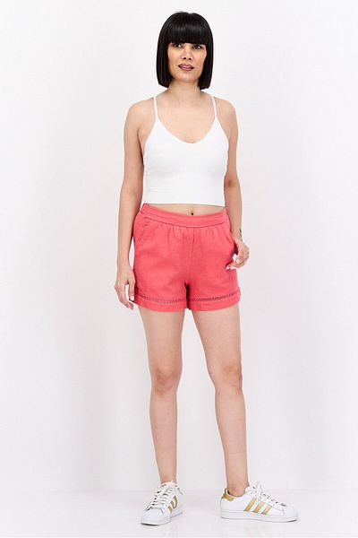 Jessica Simpson Women Lace Trim Basic Shorts, Red