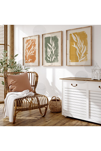 woodhomeworks Ahşap Çerçeveli 3 Lü Soyut Tablo Home Ev Salon Oturma Odası Yat...