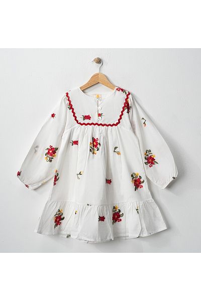 DFN Rochie țesută cu guler pentru bebeluși brodat