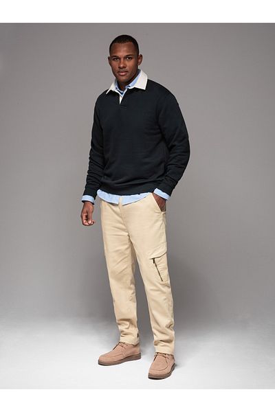 OMBRE Ανδρικά πλεκτά joggers με τσέπες φορτίου - κρέμα V1 OM-PAJO-0199 M