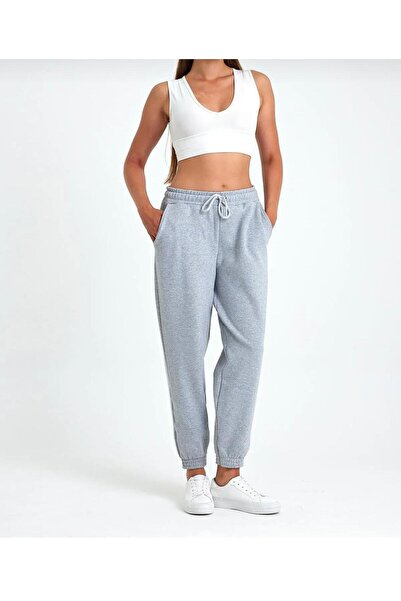 UYN SPORT Γκρι ελαστικό παντελόνι jogger με ψηλόμεσο κορδόνι