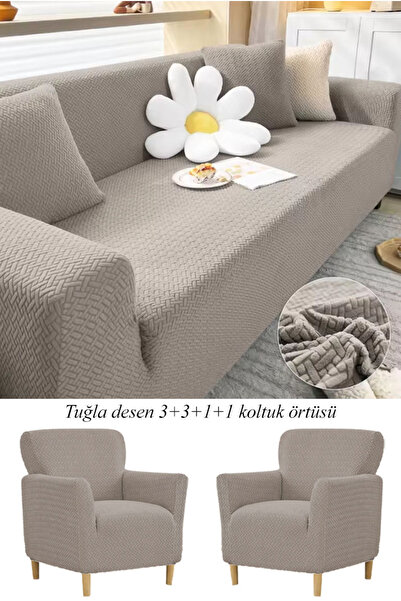 StarMall Jakarlı Tuğla Desen 3311 Koltuk Örtüsü Çekyat Kanepe Kılıfı Lastikli...