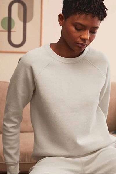Tchibo Women Crew Neck Long Sleeve Plain Sweaters, Cream
