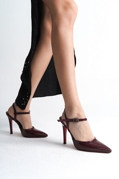 Ayakkabı Ateşi Pantofi cu toc Sammie din piele lacuita burgundy - Baret unic