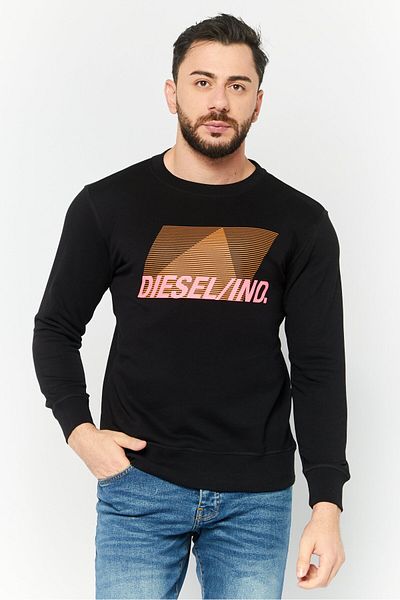 Diesel Men Crew Neck Brand Logo Long Sleeves Sweatshirt, Black Combo
