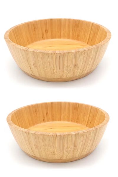 sweenhome 2 Sizes Natural Bamboo Salad Pasta Snack Bowl I Natural Wooden Salad Fruit Presentation Bowl 20 Vc 25cm