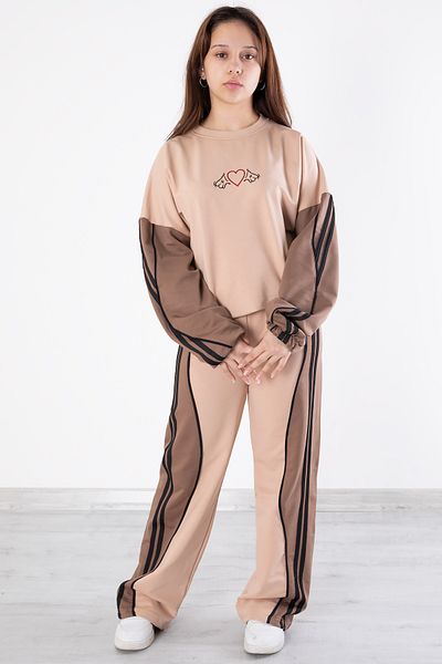 Cansın Mini Beige Striped 2-Piece Set for Girl - 20101