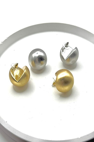 DEMOKAN Kadın Küpe İthal Özel Seri Mat Renk İçi Dolu Topçuk Model Kararmaz Küpe