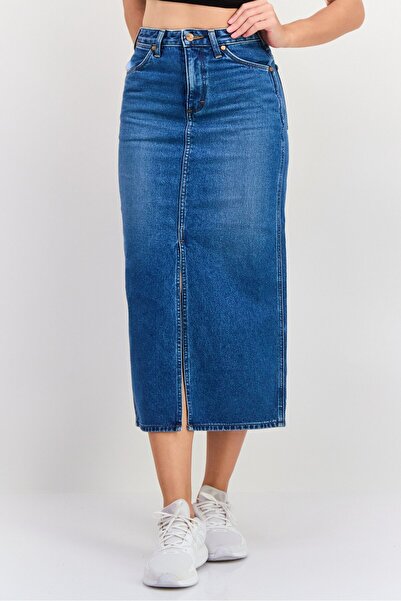 WRANGLER Women Washed Denim Maxi Skirt, Blue