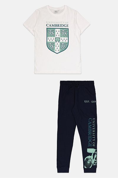 Cambridge Kids Boy 2 Pcs Graphic Printed Pajama Set, White
