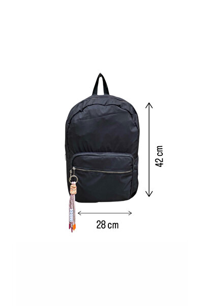OWLS Düz Siyah Çıkarılabilir Renkli Aksesuarlı Günlük Seyahat Okul Kurs Sırt Çantası