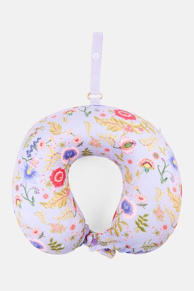 Miamica Floral Print Travel Neck Memory Foam Pillow 27 X 32 Cm, Lavender Combo