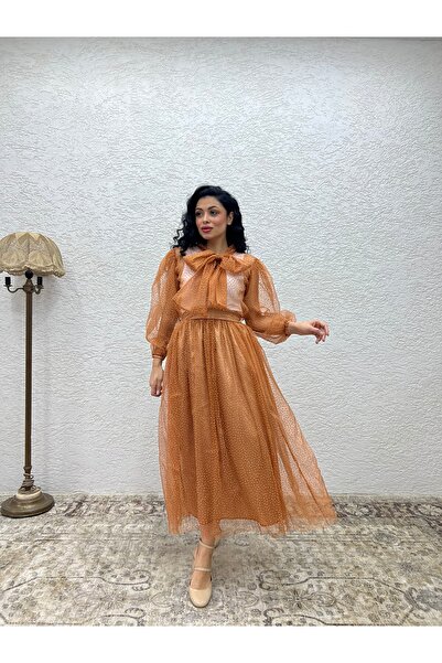 KÜÇÜĞÜM BUTİK Brown Tulle Glitter Skirt