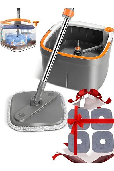 Cady One 360 Degree Spin Mop and Bucket Flat Design Self Separating Mop Set with 4 Microfiber Pads