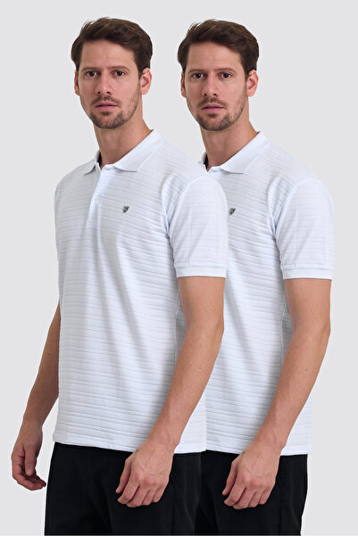 MAXIMILLIAN Men's 100% Cotton Fabric Slim Fit Cut 2-Piece Polo Neck T-Shirt - White