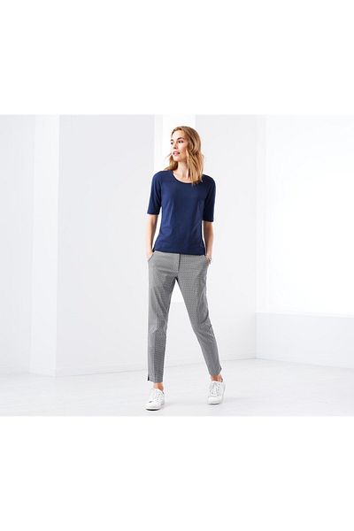 Tchibo Women Allover Print Textured Straight Leg Pants, Blue