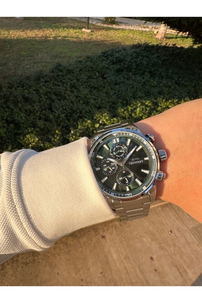 Slazenger 10 ATM Su Geçirmez Gümüş Metal Yeşil Kadranlı Fosfor İndeksli Erkek Kol Saati