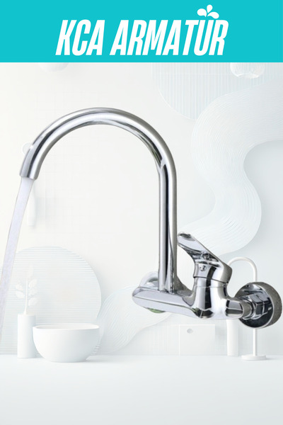 KCA ARMATÜR Kca Duvardan Aplik Mutfak Eviye Bataryası Musluğu Çeşmesi Oynar B...