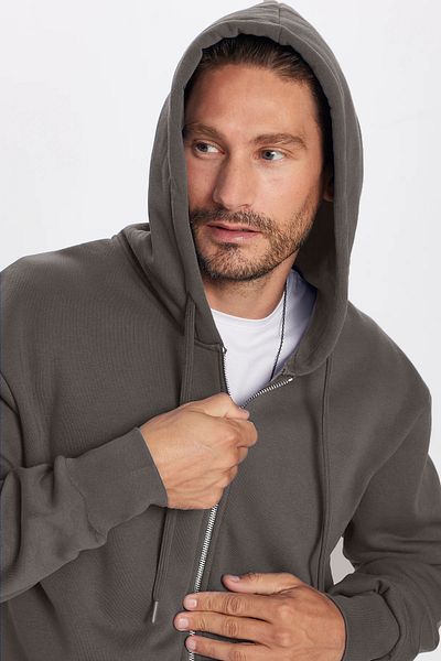 Tudors Φούτερ Unisex Relax Fit Relaxed Cut Cotton Fleece με διπλή τσέπη με φερμουάρ γκρι κουκούλα