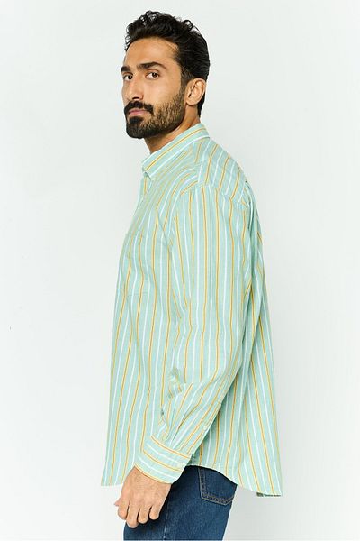 Gant Men Relaxed Fit Stripped Long Sleeve Casual Shirt, Sage Green Combo