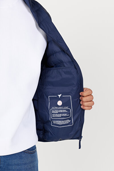 AC&Co / Altınyıldız Classics Men's Navy Blue Standard Fit Regular Cut Stand Collar Coat