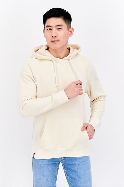 Threadbare Men Hooded Plain Long Sleeves Hoodies, Ivory