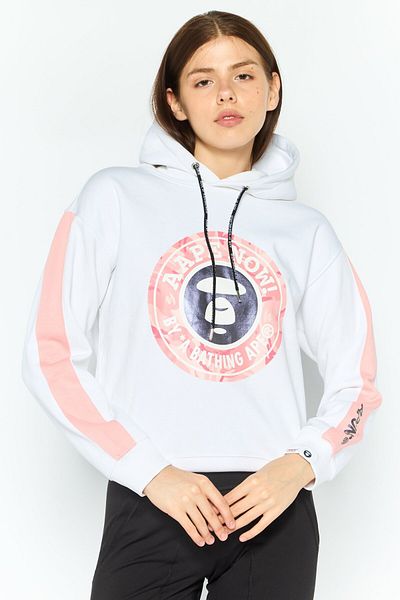 Aape By A Bathing Ape Women Hooded Graphic Print Long Sleeves Sweatshirt, White