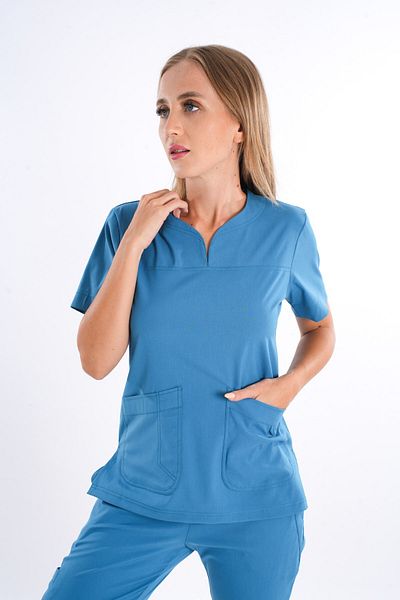 Nur Medikal Giyim Model de afaceri Soft Lycra Petrol Blue Doctor Asistentă Spital Scrubs Uniforme Team