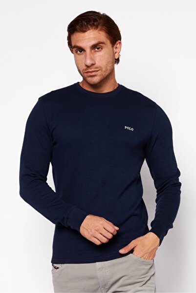 Polo Ralph Lauren Men Crew Neck Brand Logo Knitted Sweatshirt, Navy Blue