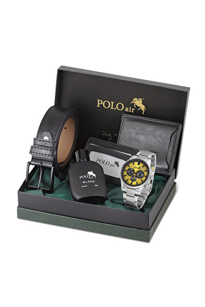 Polo Air Erkek Kombin Kemer Cüzdan Kartlık Parfüm Kol Saati Hediyelik Kutusun...