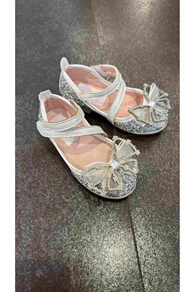 moona kids 23-30 Numara Kız Çocuk Taşlı Babet Gümüş