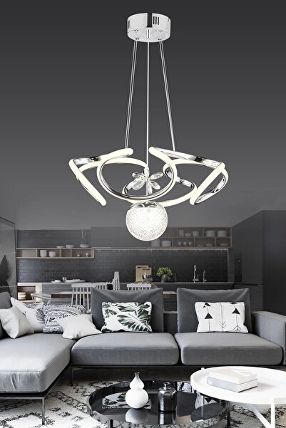 NZL Lighting Modern Kıvrımlı Tek Toplu Üç Renkli Gold Sarkıt Dron Ledli Salon Sarkıt Avize Ve Oturma Odası Avize