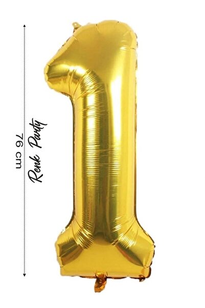 renk party Folyo Balon 1 Rakamı Helyum Balon 76 Cm Gold Renk - 1 Yaş Balonu -...
