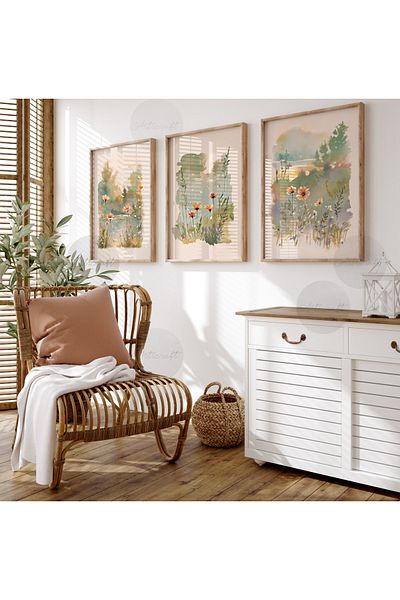 woodhomeworks Дървена рамка за абстрактна картина от 3 части за дома, хола, спалнята, балкона, декорацията Qmrc45