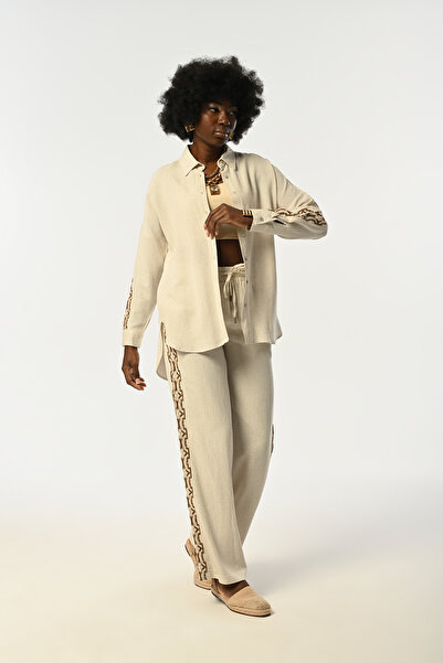 Orfeo Negro ЖІНОЧІ ПЛІТКИ ТА СПИНА З БЕРЕСТОВИМ ВИШИВАННЯМ, СОРОЧКА НАТУРАЛЬНОГО КОЛЬОРУ