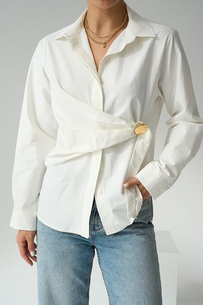 LOOSH Women's Ecru Gold Button Accessory Shirt