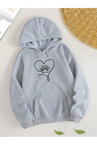 De Carte سويت شيرت بقلنسوة موسمي أساسي مطبوع عليه قلب مخالب للجنسين