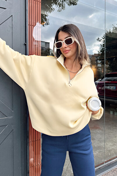 YAKAMEL Pulover de iarnă pentru femei, cu jumătate de fermoar, elegant și con...