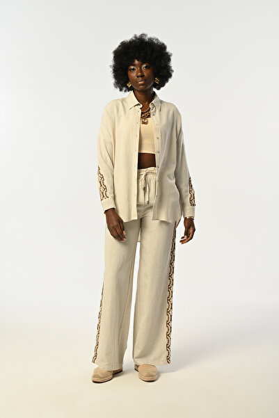 Orfeo Negro ЖІНОЧІ ПЛІТКИ ТА СПИНА З БЕРЕСТОВИМ ВИШИВАННЯМ, СОРОЧКА НАТУРАЛЬНОГО КОЛЬОРУ