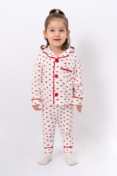 Bolly Baby Pajama Set Double Breasted Lapel Heart Printed Kids and Baby Sleepwear Set