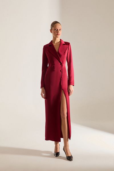 BETTY & SAM Roman Satin Dark Red Jacket Dress