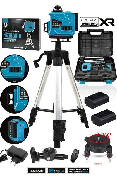 ASSUR Profesyonel 360° 16 Köşe Otomatik Hizalama Tripod'lu Lazer Metre Hizalama